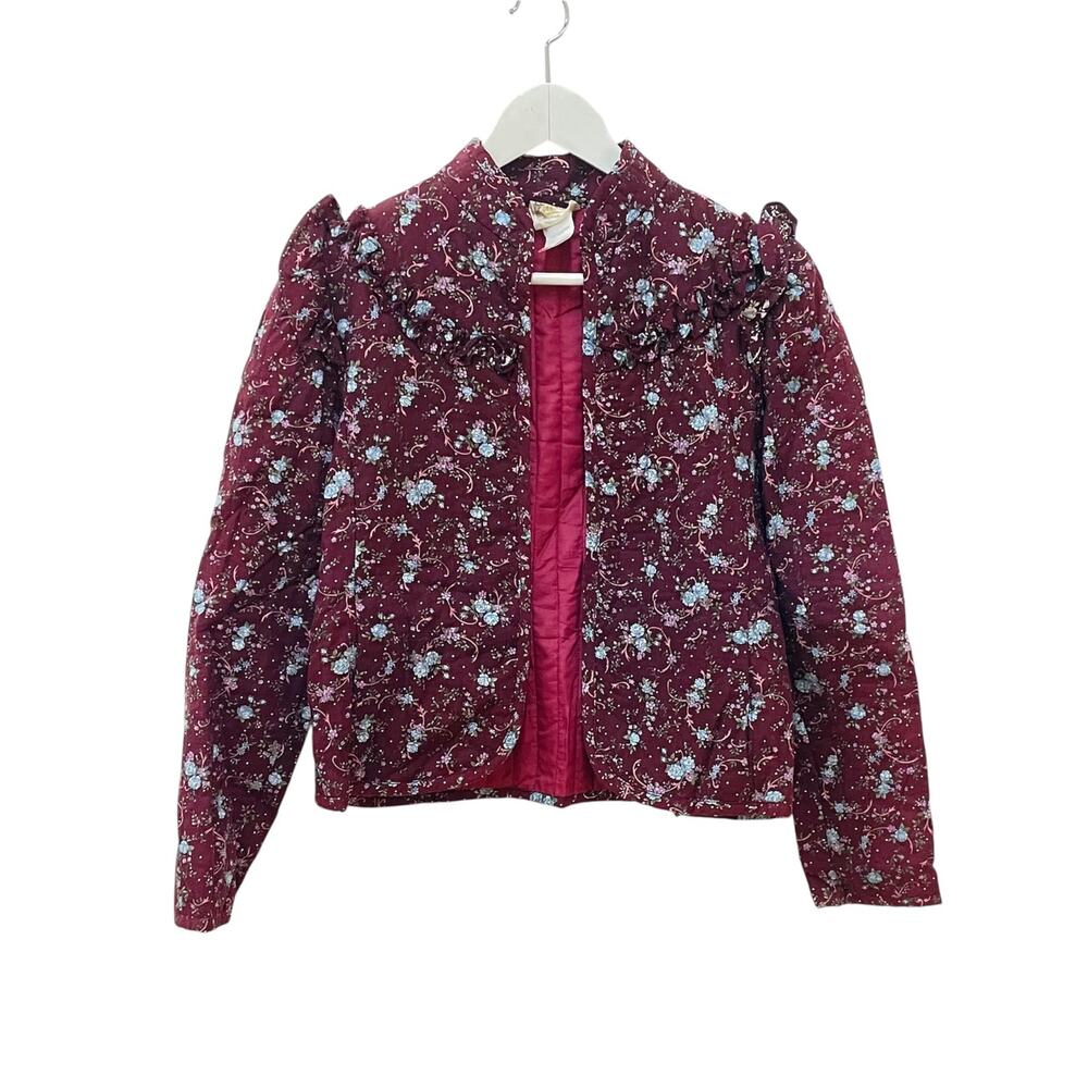 Gunne Sax Jessicas Gunnies Vintage 70s Purple Floral Quilted Prairie Jacket Sz L